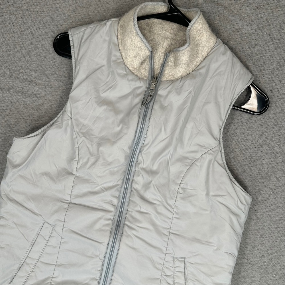 Smartwool Reversible‎ Vest Womens M Gray Nylon Cream Wool Blend Fleece Mock Neck